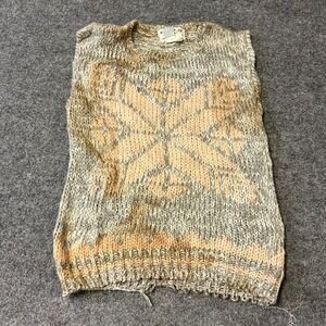 Hand Loomed Sweater Vest Womens Size M Grey Peach Snowflake Ramie Blend Knit